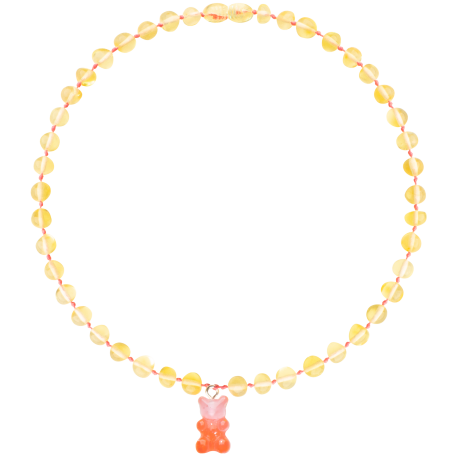 Baroque Lemon color Teething Necklace with Nostalgia Bear