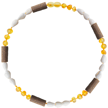 Baroque Honey Teething Necklace with Shells and Hazelwood