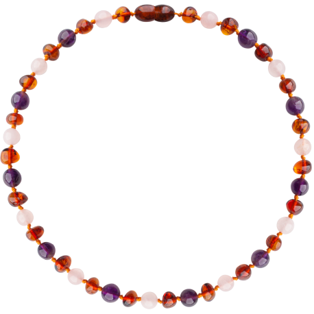 Baroque Cognac/Rose Quartz/Amethyst Teething Necklace
