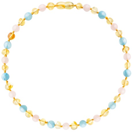 Baroque Lemon/Rose Quartz/Blue Jade Teething Necklace