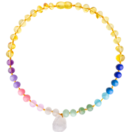 Baroque Lemon/Rainbow Gems with White Quartz Pendant Teething Necklace