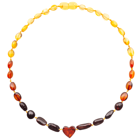 Beans Cognac with Heart Pendant Teething Necklace